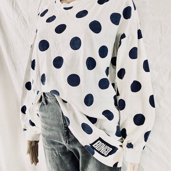 Vintage Bongo Shirt Women size Large Navy PolkaDot Cotton Casual Long Sleeve - Picture 6 of 16